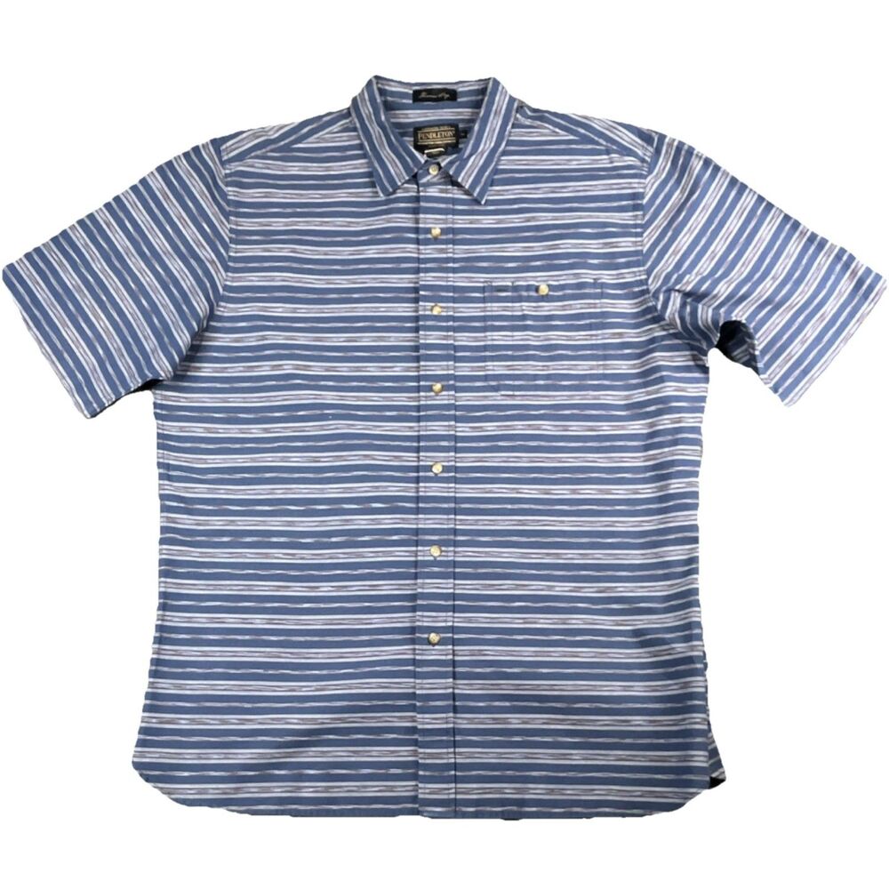 Pendleton Thomas Kay Blue Striped 100 Cotton Button-Up Shirt Men XL Short Sleeve